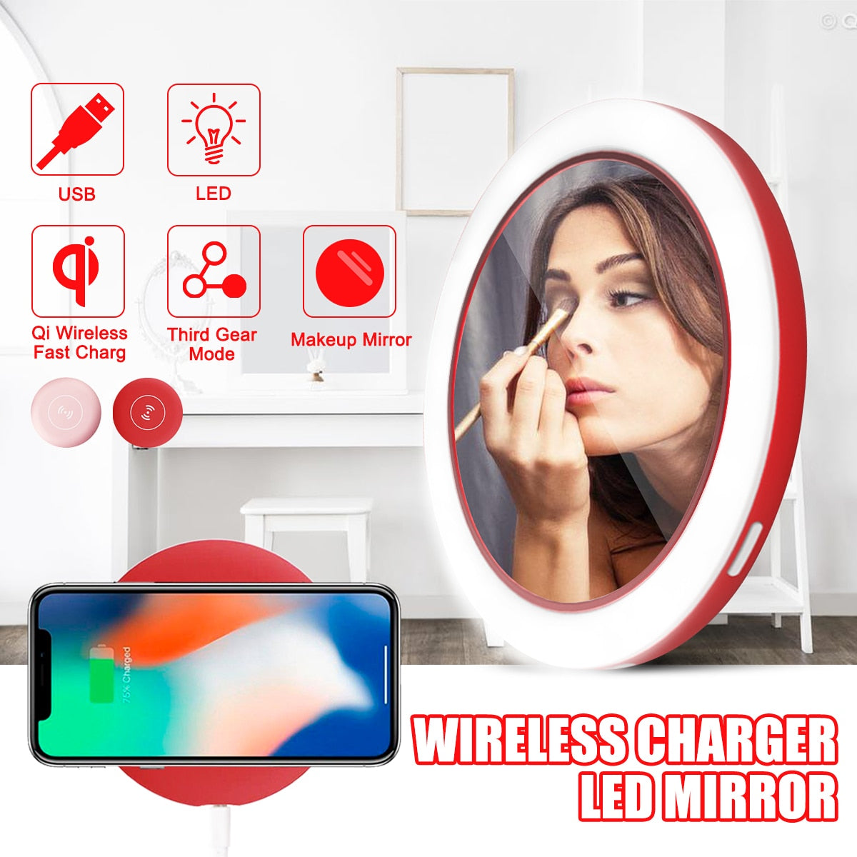 Today 30% OFF - Wireless Charger Portable LED Makeup Mirror