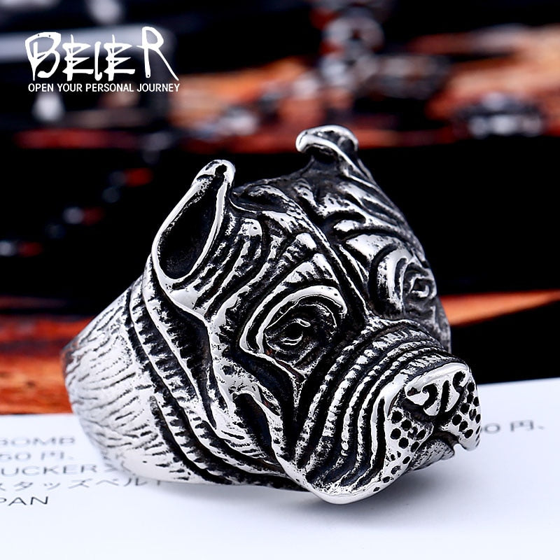 Titanium Viking Bull Dog Ring