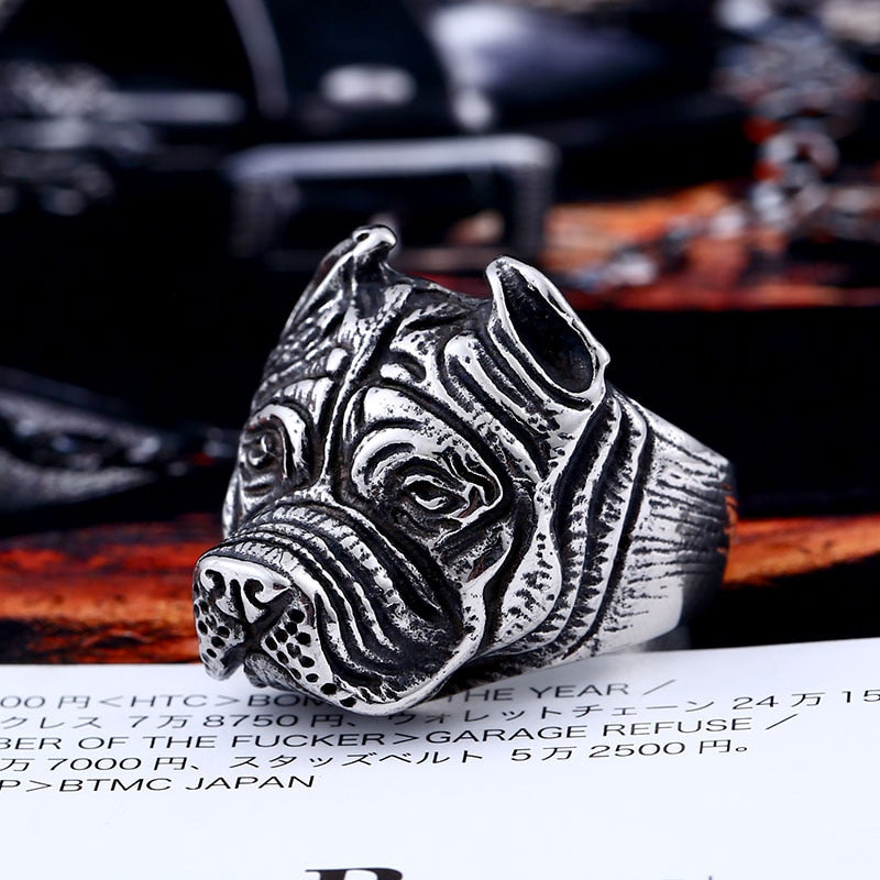 Titanium Viking Bull Dog Ring