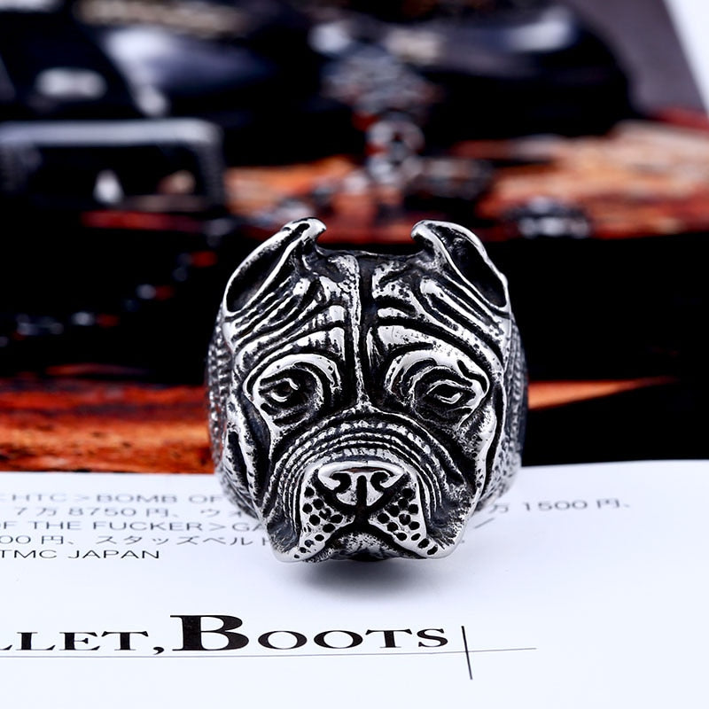 Titanium Viking Bull Dog Ring
