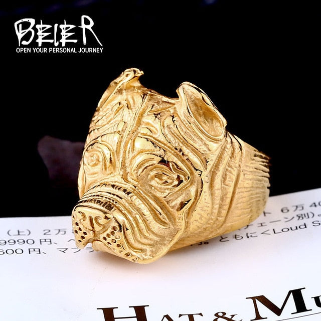 Titanium Viking Bull Dog Ring